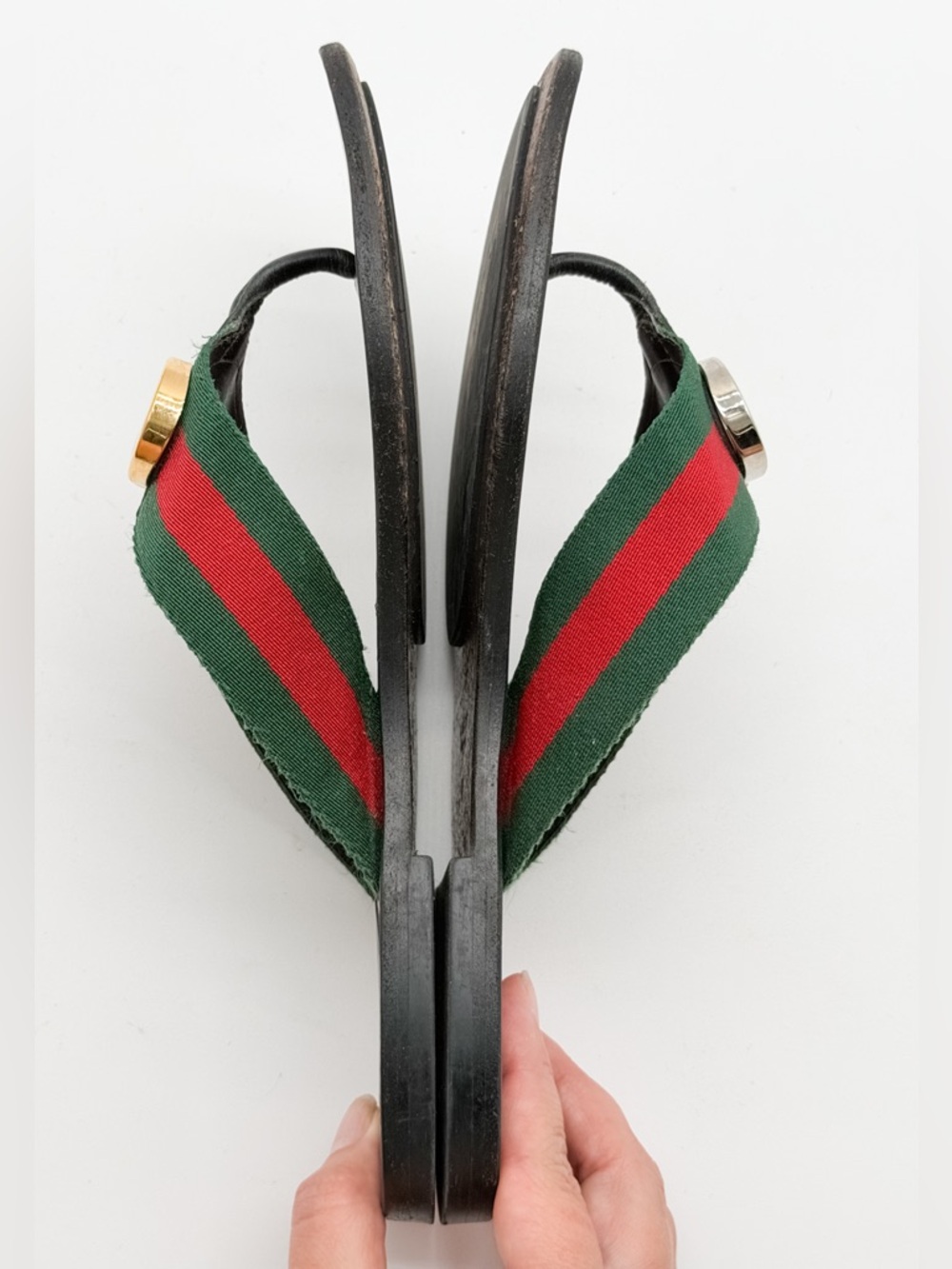 Gucci Kika GG Web Stripe Thong Sandals Black Red Flip Flop Flats EU 38 US 8 - Picture 9 of 10